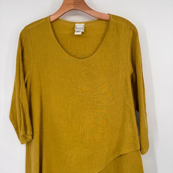 Pure Match Womens  chartreuse Tunic Top  3/4 Sleeves size large linen lagenlook - Picture 4 of 15
